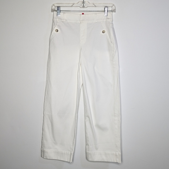 Spanx White Stretch Twill Cropped Wide Leg Pant - Picture 1 of 10